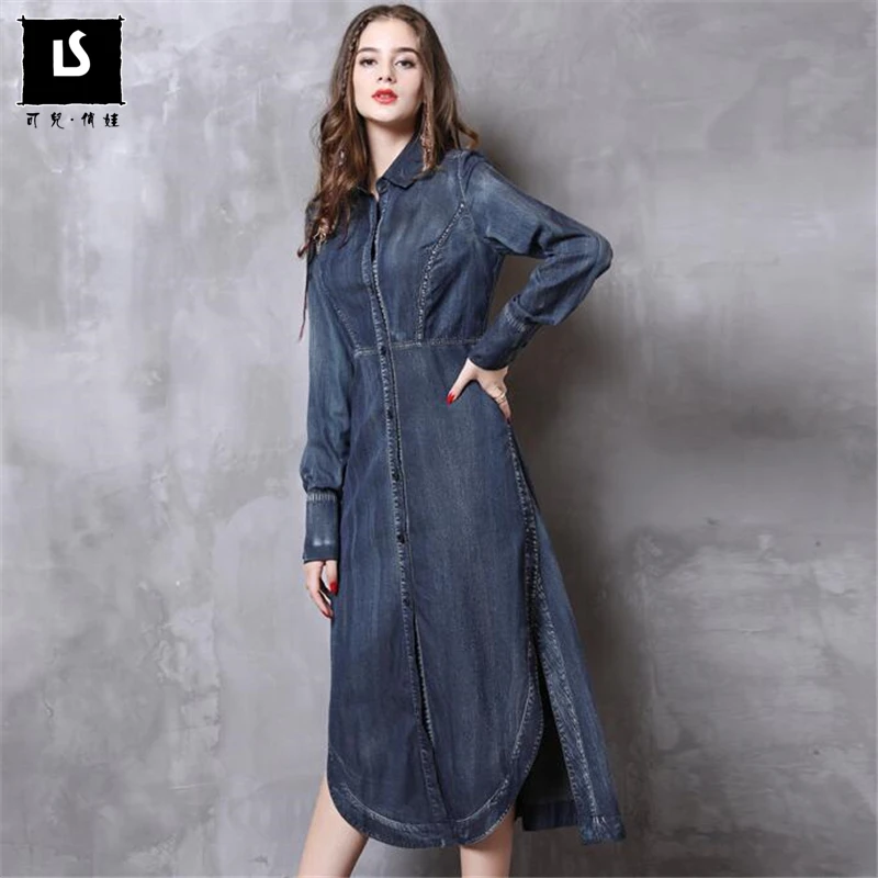 European American Vintage Women Autumn Winter Long Dress Irregular Splice Shirt denim Dresses Stylish Party Dresses Vestidos
European American Vintage Women Autumn Winter Long Dress Irregular Splice Shirt denim Dresses Stylish Party Dresses Vestidos