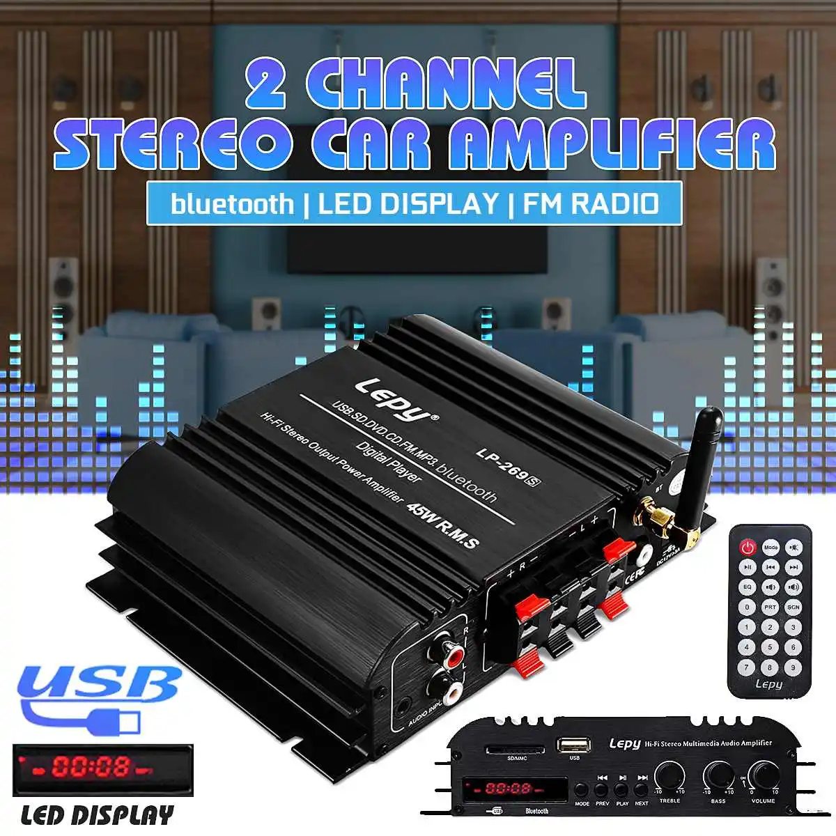 HiFi Digital Car Stereo bluetooth Amplifier US Plug 2 Channel Powerful Sound Compatible With Car Motorcycle Computer Speaker
HiFi Digital Car Stereo bluetooth Amplifier US Plug 2 Channel Powerful Sound Compatible With Car Motorcycle Computer Speaker