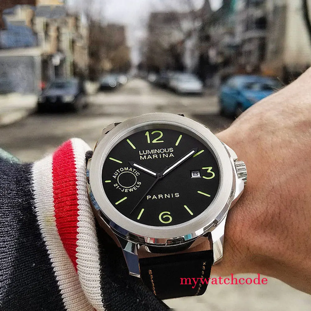 44mm Parnis black dial Sapphire glass 21 jewels miyota Automatic Mens Watch 1048
44mm Parnis black dial Sapphire glass 21 jewels miyota Automatic Mens Watch 1048