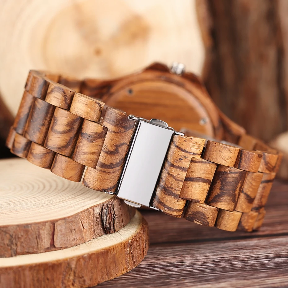 Luxury Sandalwood Zebra Full Wooden Watch Creative Geometry White Pointer Precision Scales Numbers Dial Men's Clock Fashion Gift 2017 Christmas Gifts (10)
