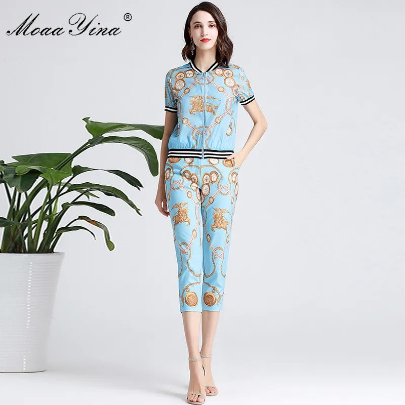 MoaaYina Fashion Designer Set Spring Summer Women Short sleeve zipper Dot Print Tops+3/4 pencil pants Two-piece suit
MoaaYina Fashion Designer Set Spring Summer Women Short sleeve zipper Dot Print Tops+3/4 pencil pants Two-piece suit