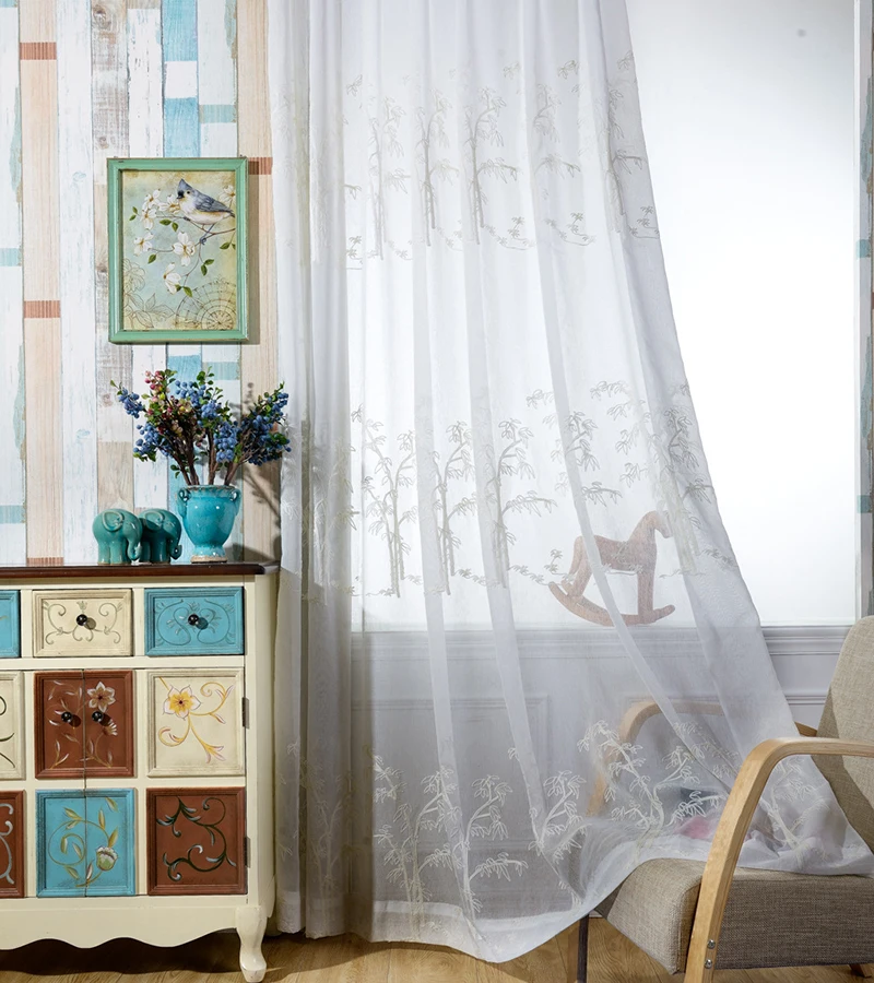 Embroidered Voile Curtains for Living Room Pastoral Bamboo Pattern Window Tulle Decoration White Sheer curtain Single Panels
Embroidered Voile Curtains for Living Room Pastoral Bamboo Pattern Window Tulle Decoration White Sheer curtain Single Panels
