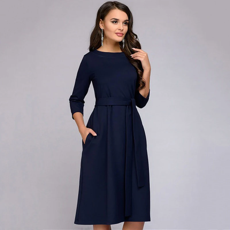 Navy Blue Elegant Dress Women 3/4 Sleeves Sashes Pockets O-Neck Loose Mid-Calf Dresses Chic Casual Office Dress Female Vestidos
Navy Blue Elegant Dress Women 3/4 Sleeves Sashes Pockets O-Neck Loose Mid-Calf Dresses Chic Casual Office Dress Female Vestidos