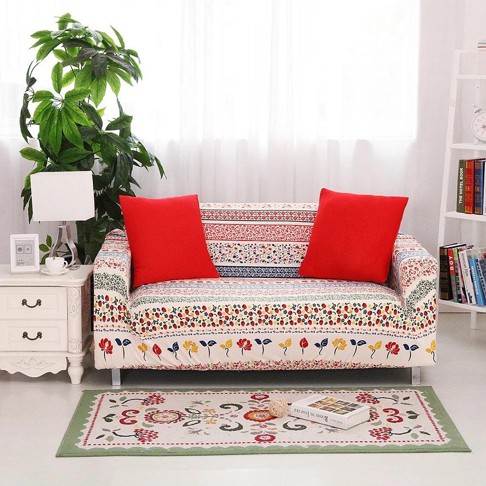 Image Colorful small flower printed elastic sofa cover spandex universal sectional l shaped elastic sofa cover single double 3 4 seat