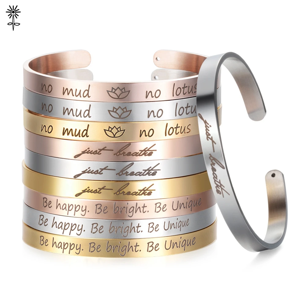 Stainless Steel Plating Gold 6mm Width Bangle Customized Inspirational Quote Cuff Bangles Mantra Laser Engrave Bracelet SL-002
Stainless Steel Plating Gold 6mm Width Bangle Customized Inspirational Quote Cuff Bangles Mantra Laser Engrave Bracelet SL-002