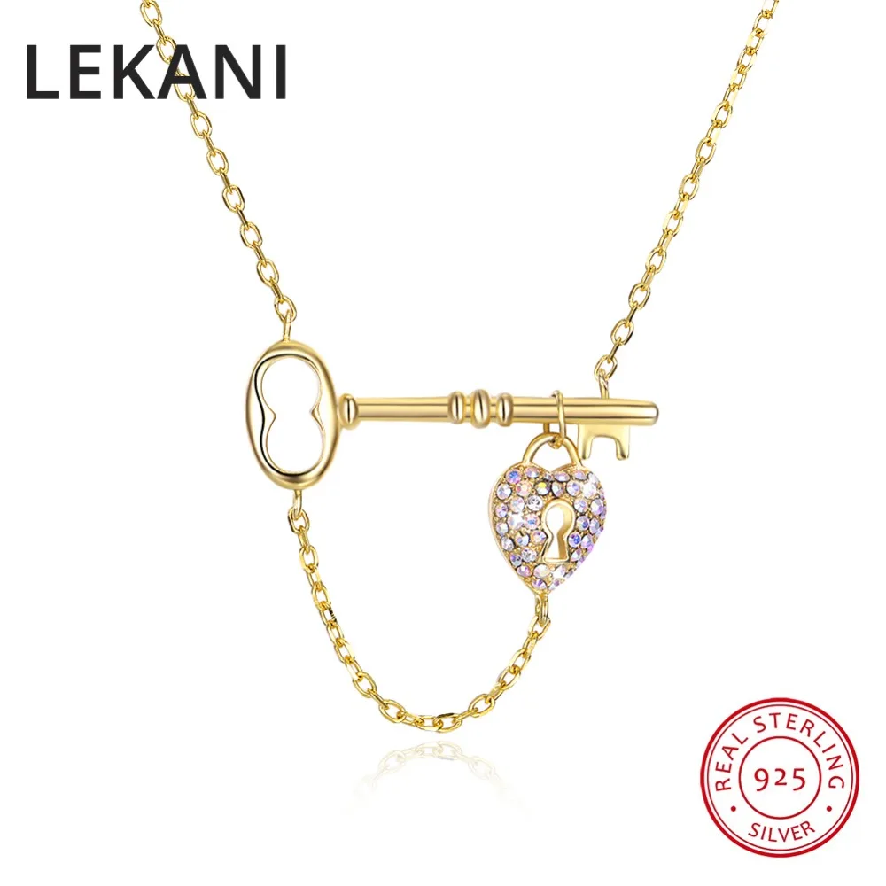 

LEKANI Key Lock Necklace Pendant For Women 2018 New Fashion Crystals From Austria Collars Gold Plated S925 Silver Fine Jewelry