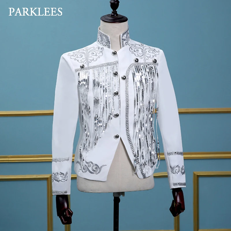 Shiny Tassel Sequins Glitter Blazer Men Palace Flower Embroidery Mens White Suits Grooms Singer Shiny Paillette Jacket Homme 2XL
Shiny Tassel Sequins Glitter Blazer Men Palace Flower Embroidery Mens White Suits Grooms Singer Shiny Paillette Jacket Homme 2XL