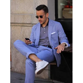 Casual Mens Suits Blue Linen Suits Notched Lapel Beach Wedding Suits For Men Slim Fit Grooms Tuxedos Two Piece Groomsmen Suit
Casual Mens Suits Blue Linen Suits Notched Lapel Beach Wedding Suits For Men Slim Fit Grooms Tuxedos Two Piece Groomsmen Suit