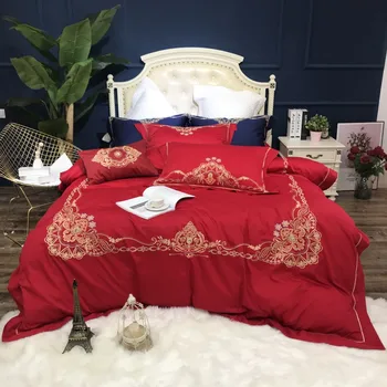 60 Count Egyption Cotton red Color Cotton Satin Bedding Set embroidery Duvet Cover Set Bed Linen Bedding 4/7pcs 
60 Count Egyption Cotton red Color Cotton Satin Bedding Set embroidery Duvet Cover Set Bed Linen Bedding 4/7pcs