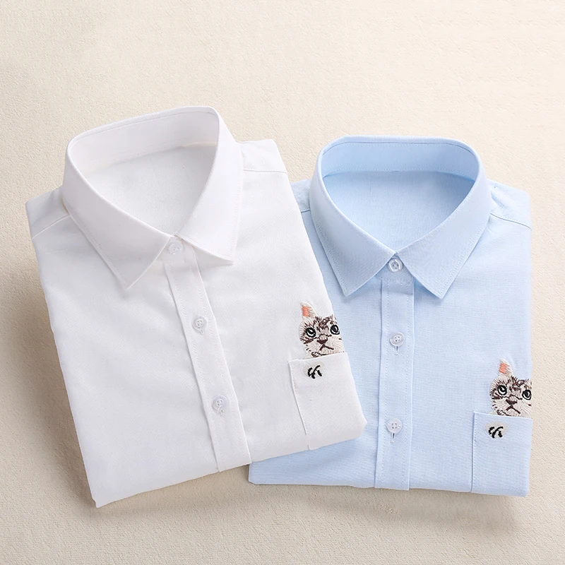 Dioufond White Cat Women School Shirt Tops Ladies Blouses Long Sleeve Shirt Female Office Top Pocket
Dioufond White Cat Women School Shirt Tops Ladies Blouses Long Sleeve Shirt Female Office Top Pocket