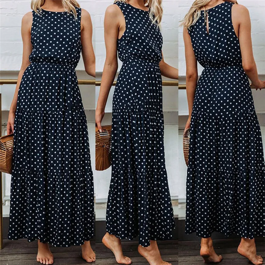 Women Ladies Summer Dress Long Fashion Sexy Casual Dot Printing Round Neck Sleeveless Female Evening Party Dress
Women Ladies Summer Dress Long Fashion Sexy Casual Dot Printing Round Neck Sleeveless Female Evening Party Dress