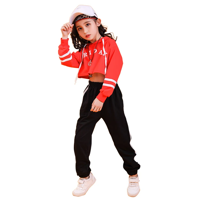 Children hip hop Crop top jogger pants Street jazz dance performance costume modern dance performance Suit Girls hip hop dance (3)