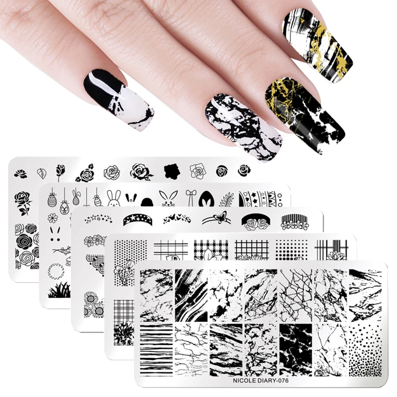 

NICOLE DIARY Nail Stamping Plates Geometry Flower Animal Overprint Designs Stamp Stencil Nail Art Template Manicure Nail Tools