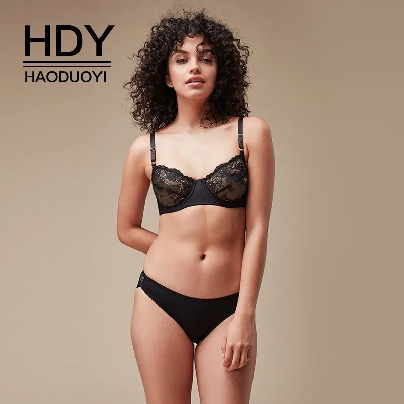 

HDY Haoduoyi 2019 New Fashion Sexy Simplicity Black Lace Pattern Hollow Perspective Foundation Sling Adjustable Single Bra