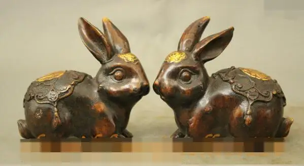 S5027 Folk Chinese Bronze Gilt Wealth Bat Cai Fu Year Zodiac Lucky Rabbit Statue Pair discount 30% (C0324)
S5027 Folk Chinese Bronze Gilt Wealth Bat Cai Fu Year Zodiac Lucky Rabbit Statue Pair discount 30% (C0324)
