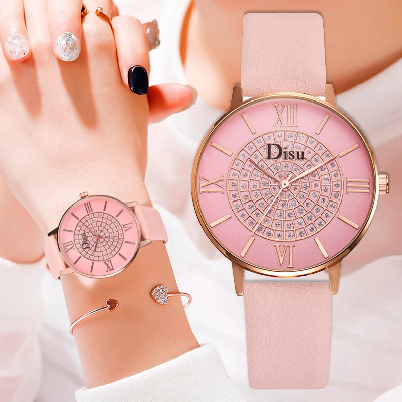 Simple Rhinestone Dial Dress Woman Watches Fashion Pink Leather Band Sports Quartz Clock Ladies Wrist Watch Sport Bracelet Watch
Simple Rhinestone Dial Dress Woman Watches Fashion Pink Leather Band Sports Quartz Clock Ladies Wrist Watch Sport Bracelet Watch