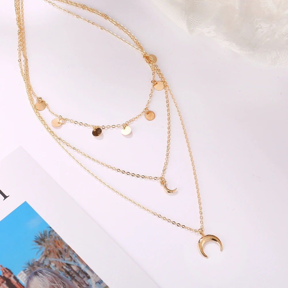 Multilayer Charming Gold Moon Pendant Necklace Girl Women Sequin Necklace Choker Collares Jewelry Gift
Multilayer Charming Gold Moon Pendant Necklace Girl Women Sequin Necklace Choker Collares Jewelry Gift