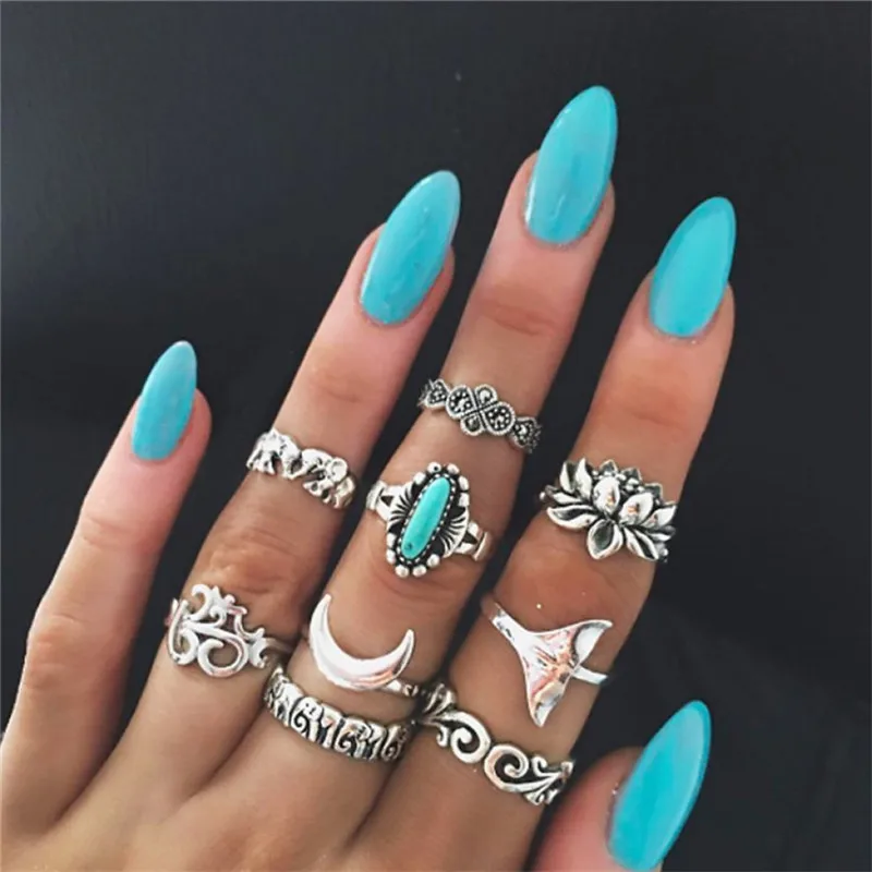 Fashion Vintage Alloy Lotus Flower Ring Boho Mermaid Variety Ladies Ring Multi-element Combination Ring Set For Girl Gift 2019
Fashion Vintage Alloy Lotus Flower Ring Boho Mermaid Variety Ladies Ring Multi-element Combination Ring Set For Girl Gift 2019