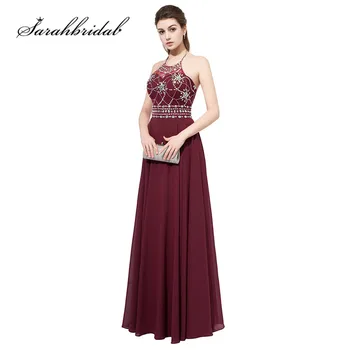Maroon Long Prom Dresses Hot Sale Sexy Backless Halter Neck Beaded Crystals Chiffon Party Evening Gowns Floor Length AJ020
Maroon Long Prom Dresses Hot Sale Sexy Backless Halter Neck Beaded Crystals Chiffon Party Evening Gowns Floor Length AJ020