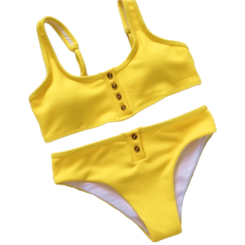 Sexy Brazilian Bikini Women's Button Push-up Swimsuit Summer Plage Beachwear Yellow Swimwear Two pieces
Sexy Brazilian Bikini Women's Button Push-up Swimsuit Summer Plage Beachwear Yellow Swimwear Two pieces