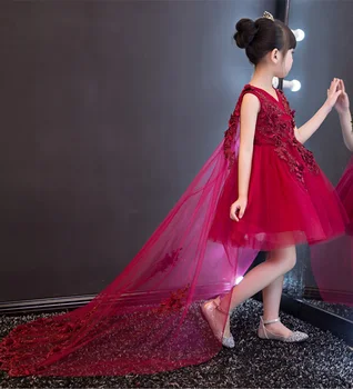 Cute Appliques Red Tulle Flower Girl Dress Long Trailing Princess Ball Gown Party Wedding Dress First Communion Dresses for Girl
Cute Appliques Red Tulle Flower Girl Dress Long Trailing Princess Ball Gown Party Wedding Dress First Communion Dresses for Girl