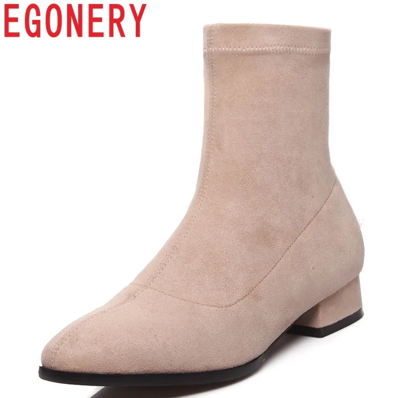 EGONERY new faux suede square toe slip-on low square heel three colors large size ankle boots winter concise casual women shoes
EGONERY new faux suede square toe slip-on low square heel three colors large size ankle boots winter concise casual women shoes