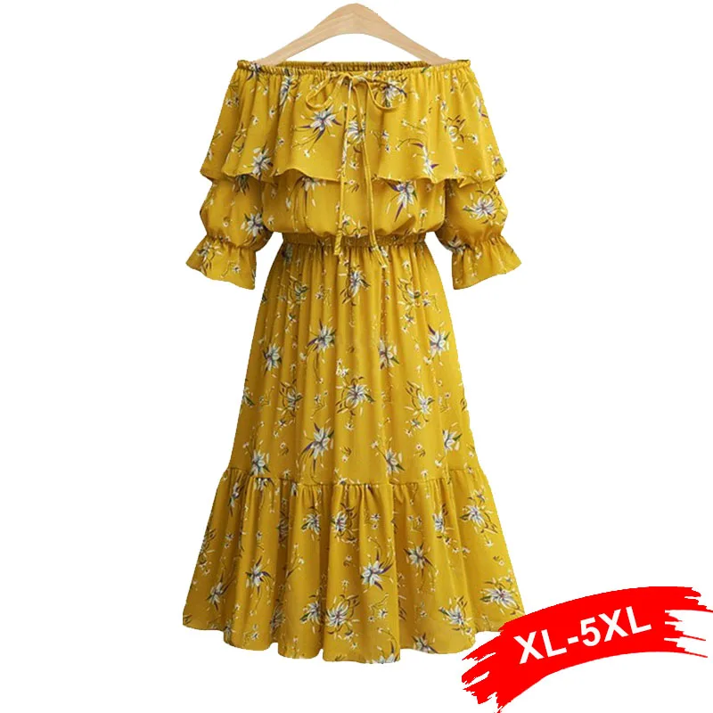 Plus Size Ruffle Off Shoulder Summer Dress 4XL 5XL Women Sash Elastic Waist Flower Print Boho Long Beach Dress Casual
Plus Size Ruffle Off Shoulder Summer Dress 4XL 5XL Women Sash Elastic Waist Flower Print Boho Long Beach Dress Casual