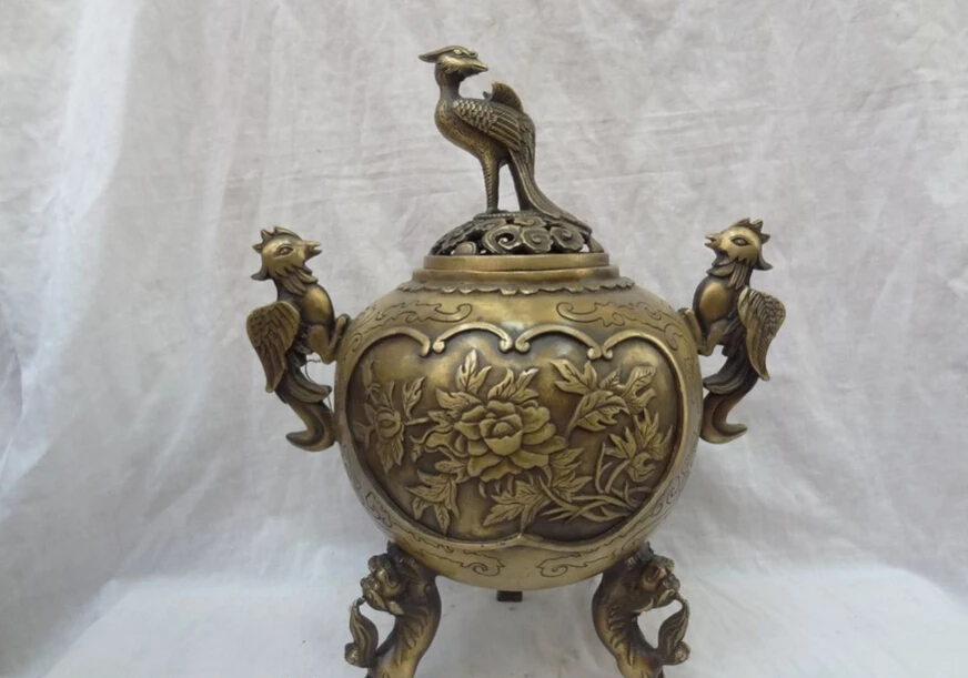 S5409 14" Chinese Bronze Pheonix Crane Lion Statue Flower Tibet Incense Burner Censer D0318
S5409 14" Chinese Bronze Pheonix Crane Lion Statue Flower Tibet Incense Burner Censer D0318