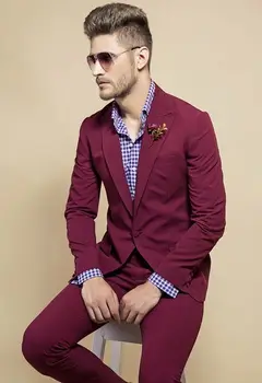 

Tailor Made Casual Style Man Blazer Fuchsia Groom Tuxedos Slim Fit Mens Wedding Prom Party Suits(Jacket+Pants)terno masculino