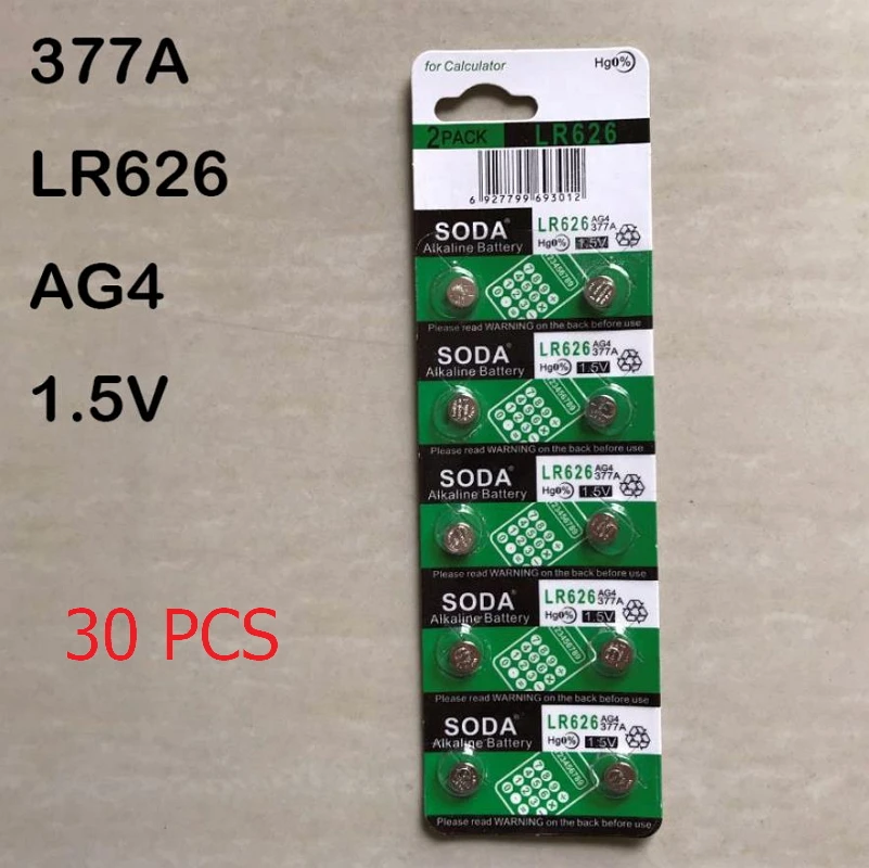 30 PCS Button Cell Batteries AG4 LR626sw 377A 1.5V Watch Electronic Battery Alkaline Button Cell Battery For Watch Clock
30 PCS Button Cell Batteries AG4 LR626sw 377A 1.5V Watch Electronic Battery Alkaline Button Cell Battery For Watch Clock