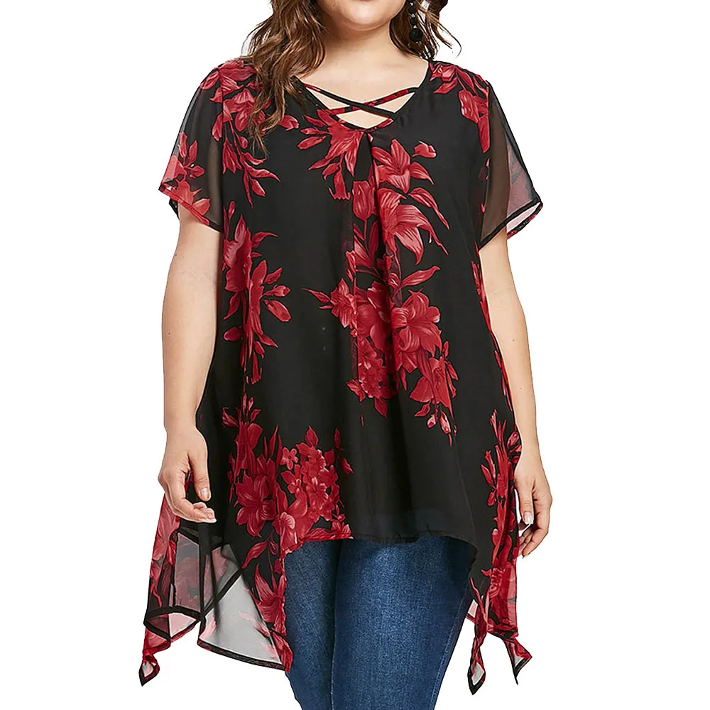 SAGACE women's Tops And Shirts Plus Large Size Cross Double Chiffon Print Short Sleeve Shirt Top Chiffon Shirt Ladies 2019
SAGACE women's Tops And Shirts Plus Large Size Cross Double Chiffon Print Short Sleeve Shirt Top Chiffon Shirt Ladies 2019