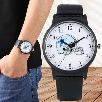 Mens Graceful Rugby Helmet Pattern Quartz Analog Watch Premium Leather Strap Watch Chic White Dial with Black Arabic Numeral
Mens Graceful Rugby Helmet Pattern Quartz Analog Watch Premium Leather Strap Watch Chic White Dial with Black Arabic Numeral
