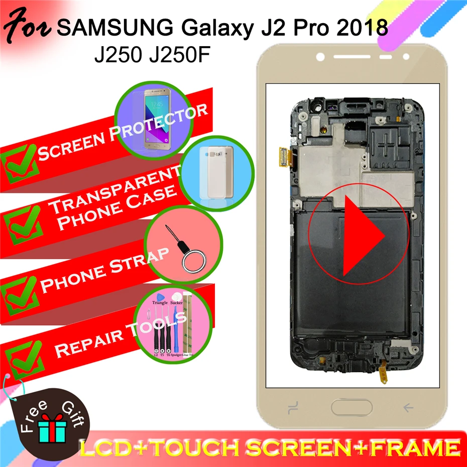 LCD Display For Samsung Galaxy J2 Pro 2018 J250 J250F SM-J250F/DS Touch Screen Digitizer Assembly with Frame Home Button
LCD Display For Samsung Galaxy J2 Pro 2018 J250 J250F SM-J250F/DS Touch Screen Digitizer Assembly with Frame Home Button