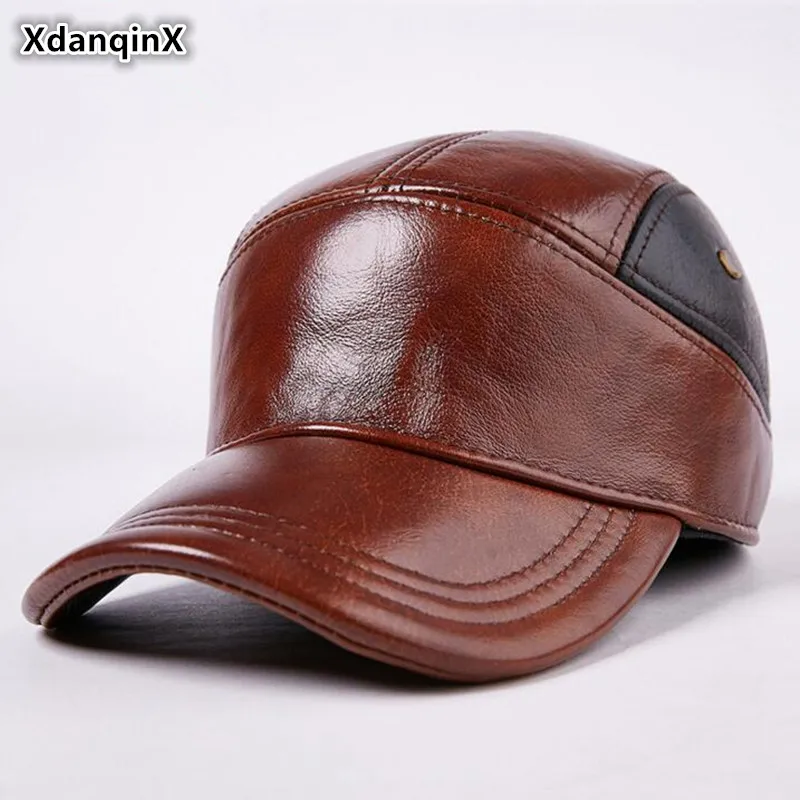 XdanqinX Autumn Winter Genuine Leather Hat Men's Cowhide Leather Baseball Caps Snapback Cap Adjustable Size Warm Earmuffs Hats
XdanqinX Autumn Winter Genuine Leather Hat Men's Cowhide Leather Baseball Caps Snapback Cap Adjustable Size Warm Earmuffs Hats
