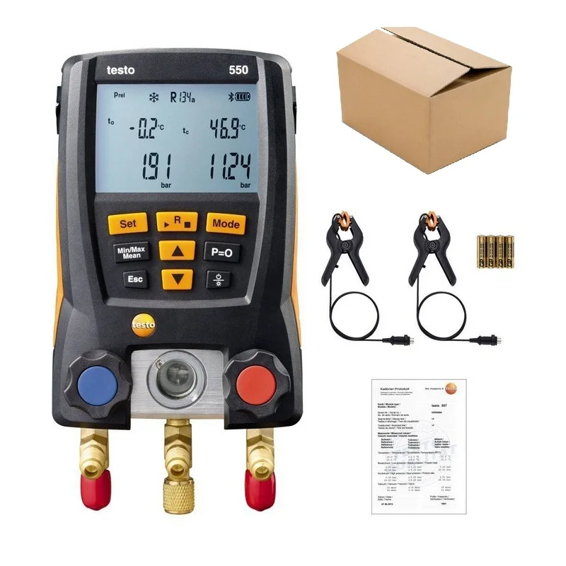 Digital Manifold Kit Refrigeration Testo 550 0563 1550 with 2pcs Clamp Probes Electronic Refrigerant Meter Set
Digital Manifold Kit Refrigeration Testo 550 0563 1550 with 2pcs Clamp Probes Electronic Refrigerant Meter Set