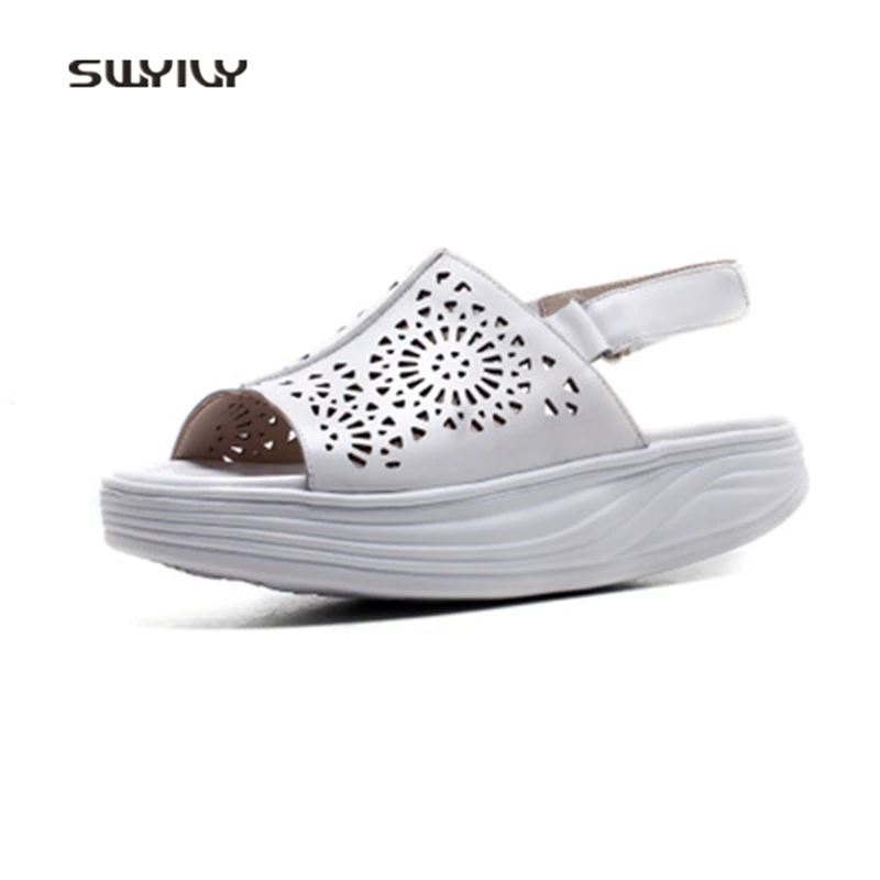 SWYIVY Women Toning Sandals Genuine Leather Fish Mouth Platform Swing Shoes 2018 New Summer Hook&Loop Female Slimming Sandals
SWYIVY Women Toning Sandals Genuine Leather Fish Mouth Platform Swing Shoes 2018 New Summer Hook&Loop Female Slimming Sandals