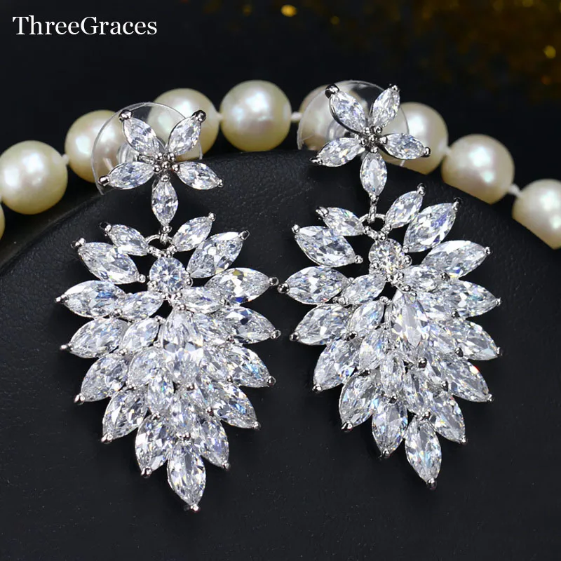 ThreeGraces Wedding Jewelry White Gold Color Big Dangle Marquise Cut Cubic Zircon Long Crystal Bridal Earrings For Brides ER118
ThreeGraces Wedding Jewelry White Gold Color Big Dangle Marquise Cut Cubic Zircon Long Crystal Bridal Earrings For Brides ER118