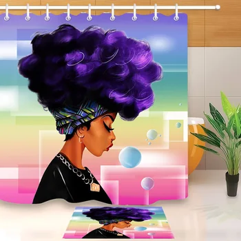LB Waterproof Afro Girl African American Shower Curtains With Mat Set Woman Purple Watercolor Bathroom Curtain for Bathtub Decor
LB Waterproof Afro Girl African American Shower Curtains With Mat Set Woman Purple Watercolor Bathroom Curtain for Bathtub Decor