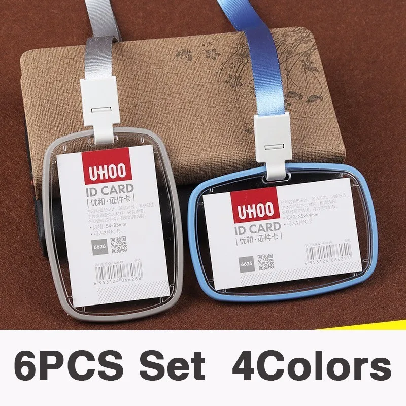 6PCS Acrylic&amprubber Work Card Holder Exhibition Permit Cards Employee Badge with Lanyard School Office Supplies | Канцтовары для
