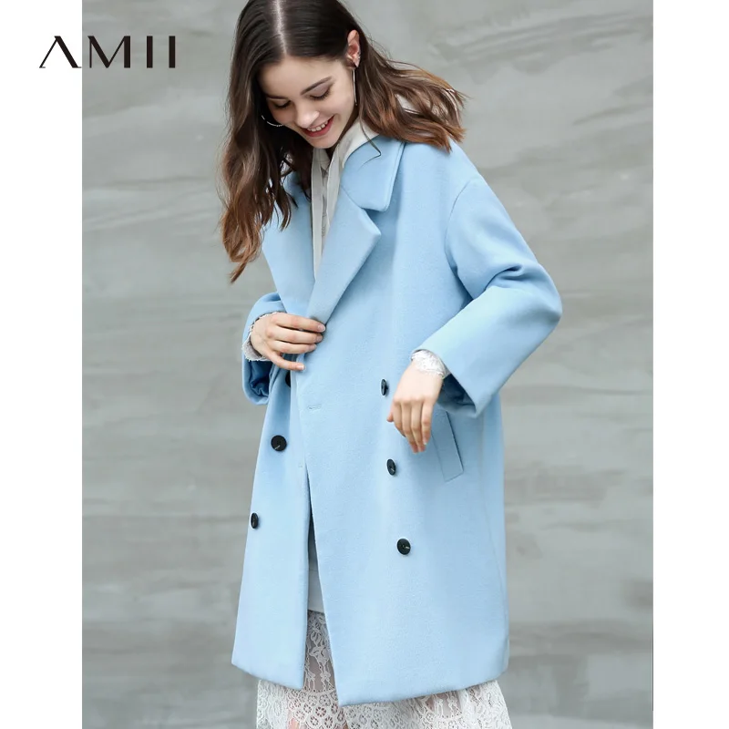 Amii Minimalist Women Sky Blue Wool Coat Autumn Winter 2018 Causal Solid Double Breasted Turn Down Collar Female Woolen Jacket
Amii Minimalist Women Sky Blue Wool Coat Autumn Winter 2018 Causal Solid Double Breasted Turn Down Collar Female Woolen Jacket
