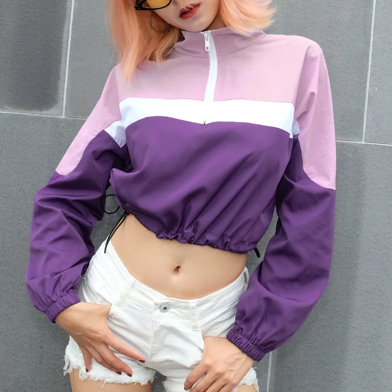 Poyester Long sleeved pullovers Training hoodies Women Zipper V Neck Drawstring Loose Cropped Patchwork Sweatshirt Sportswear
Poyester Long sleeved pullovers Training hoodies Women Zipper V Neck Drawstring Loose Cropped Patchwork Sweatshirt Sportswear