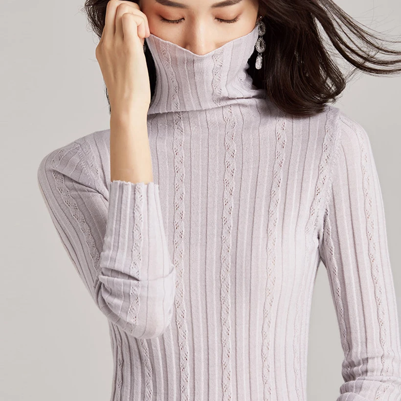 100% Wool Sweaters and Pullovers for Women Turtleneck and Long Sleeve Slim Spring Autumn Winter Female Brand Jumpers