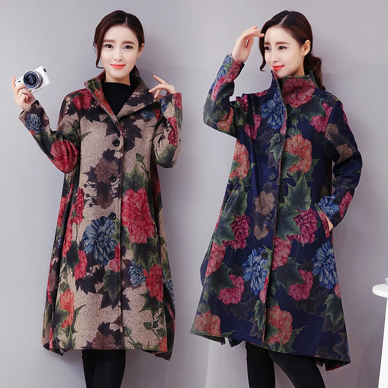 2019 Autumn Winter Female Folk Wind Printed Flowers Cloak Wool Coat Big Yards Long Vintage Coats Clothes Plus Size Loose Jacket
2019 Autumn Winter Female Folk Wind Printed Flowers Cloak Wool Coat Big Yards Long Vintage Coats Clothes Plus Size Loose Jacket
