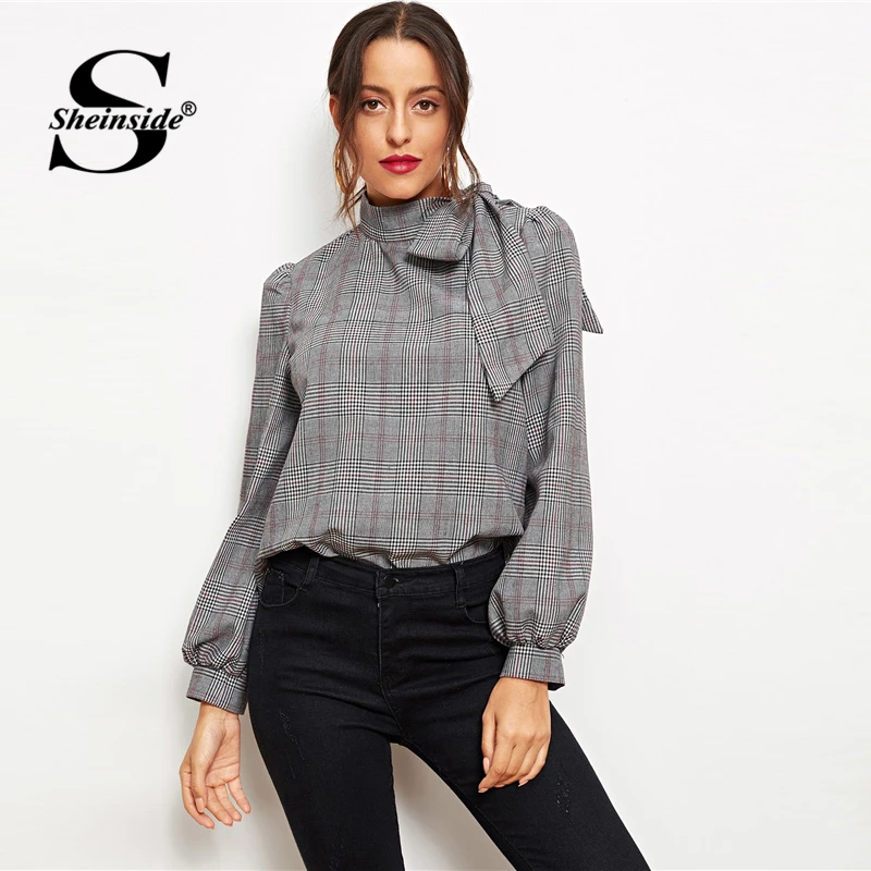 Sheinside Casual Grey Plaid Tie Neck Blouse Women 2019 Spring Elegant Stand Collar Puff Sleeve Blouses OL Lady Workwear Tops
Sheinside Casual Grey Plaid Tie Neck Blouse Women 2019 Spring Elegant Stand Collar Puff Sleeve Blouses OL Lady Workwear Tops