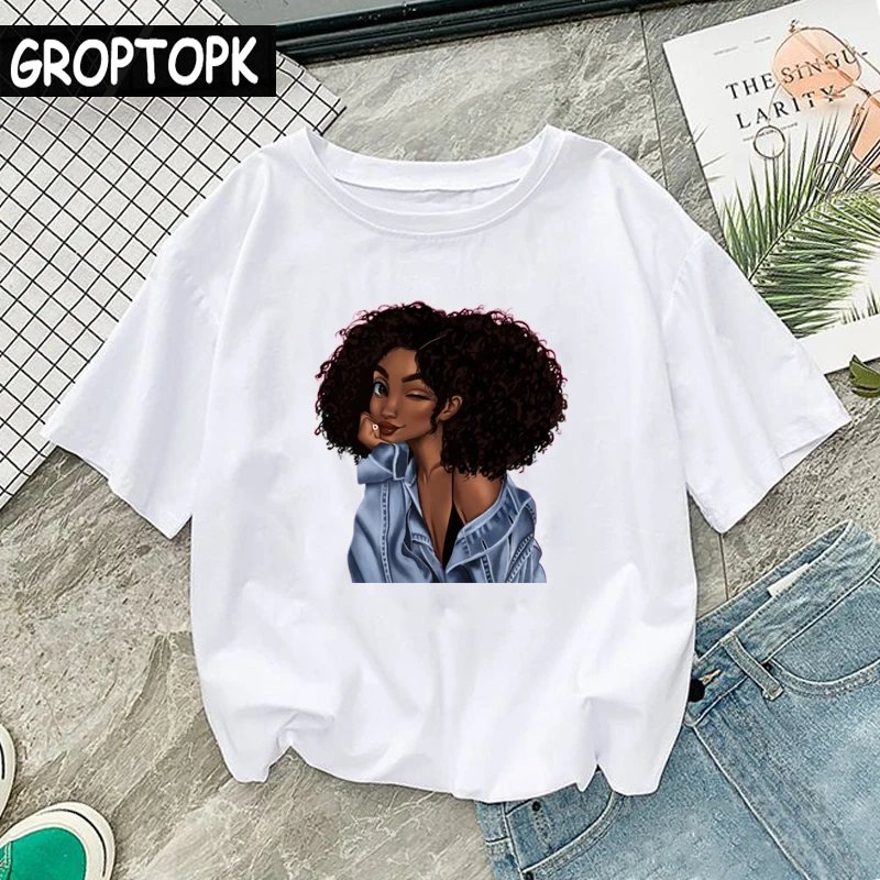 Cool Melanin Black Girl Print Female T-shirt Harajuku T-shirts for Women Summer Hip Hop Cotton T Shirt Tee Shirt Femme Vogue Top
Cool Melanin Black Girl Print Female T-shirt Harajuku T-shirts for Women Summer Hip Hop Cotton T Shirt Tee Shirt Femme Vogue Top