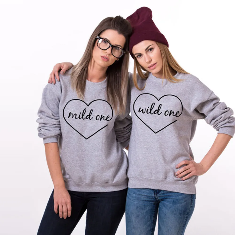 2017 Women's Long Sleeve Sweatshirts Mild One Wild One BFF Sweatshirts Best Friend Matching Pullover Autumn Winter Tops Blouse
2017 Women's Long Sleeve Sweatshirts Mild One Wild One BFF Sweatshirts Best Friend Matching Pullover Autumn Winter Tops Blouse