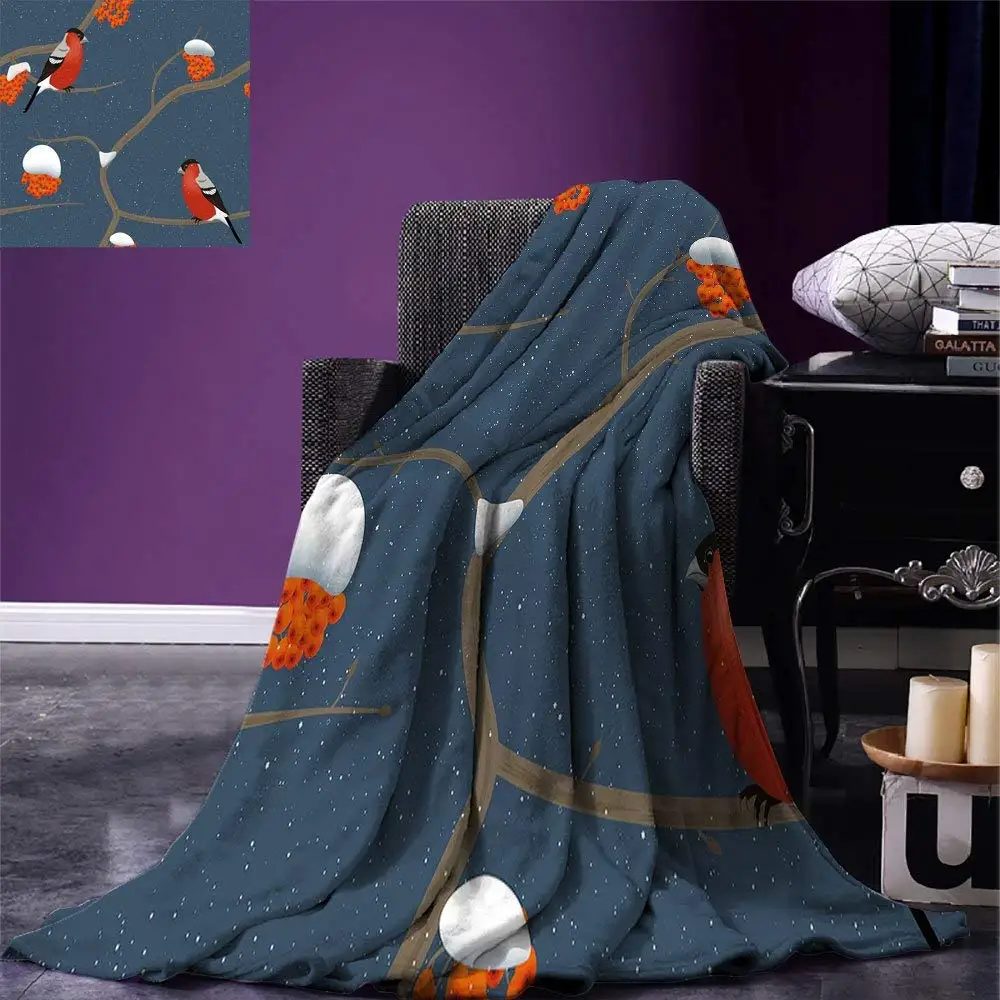 Rowan Throw Blanket Winter Pattern with Snowy Tree Branches Orange Berries and Bullfinch Birds Fleece Blankets for Beds 
Rowan Throw Blanket Winter Pattern with Snowy Tree Branches Orange Berries and Bullfinch Birds Fleece Blankets for Beds