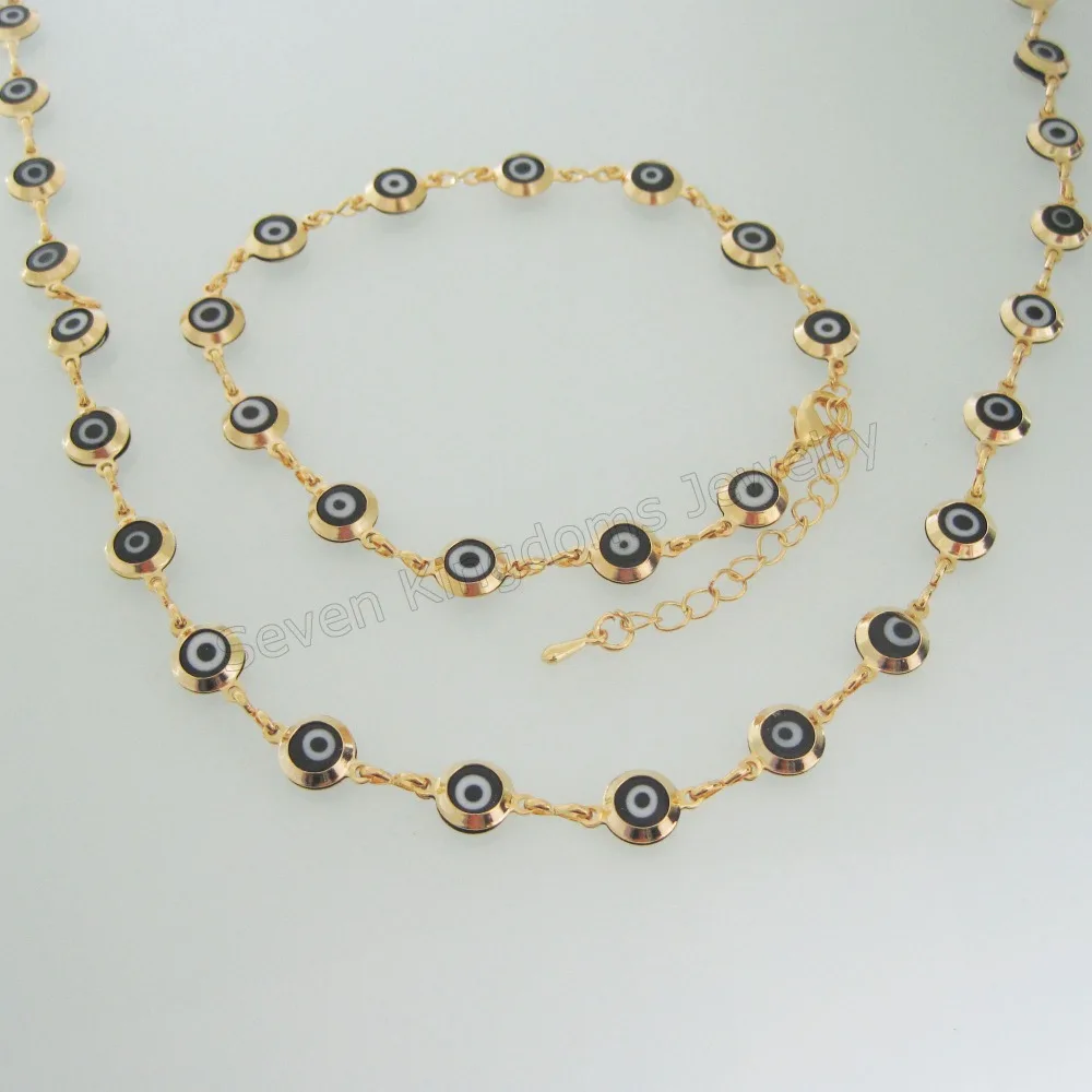 MIN ORDER IS ONE PIECE - GOLD GP EVIL EYE 17" NECKLACE 7.9" plus 2.2" BRACELET SET BLACK GLASS BEADS LENGTH CAN ADJUSTED
MIN ORDER IS ONE PIECE - GOLD GP EVIL EYE 17" NECKLACE 7.9" plus 2.2" BRACELET SET BLACK GLASS BEADS LENGTH CAN ADJUSTED