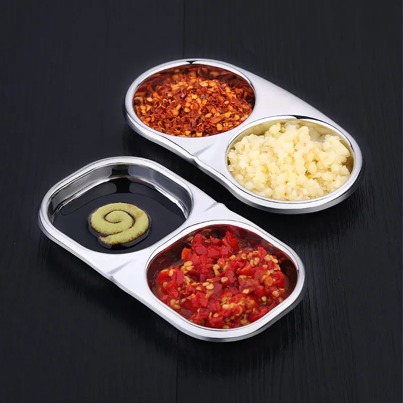 Stainless Steel Dip Saucer Sauce Tray Snack Bowl Sugar Dish 2 Grids Sauce Salt Vinegar Sugar Salad Flavor Spices Mustard Dipping
Stainless Steel Dip Saucer Sauce Tray Snack Bowl Sugar Dish 2 Grids Sauce Salt Vinegar Sugar Salad Flavor Spices Mustard Dipping