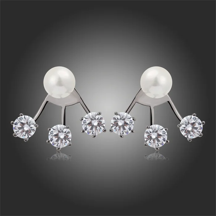 Ear Jacket Trident Clear Cubic Zircon CZ 8mm Pearl Back And Front Swing Stud Earrings 18K Gold Plated Women Party Jewelry Bijoux
Ear Jacket Trident Clear Cubic Zircon CZ 8mm Pearl Back And Front Swing Stud Earrings 18K Gold Plated Women Party Jewelry Bijoux